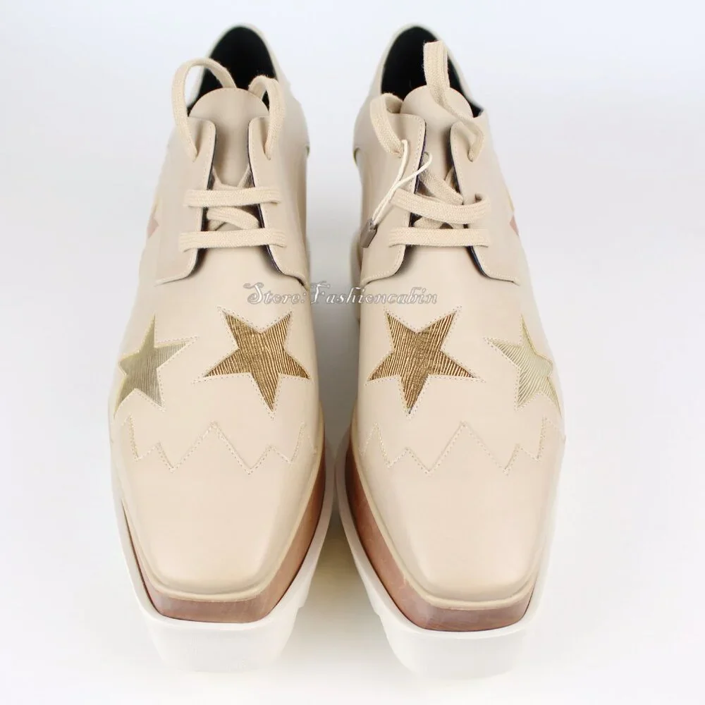 NEW Stella Mccartney Elyse Star Platform Sneakers, Beige Rose Gold Star, EU 40.5